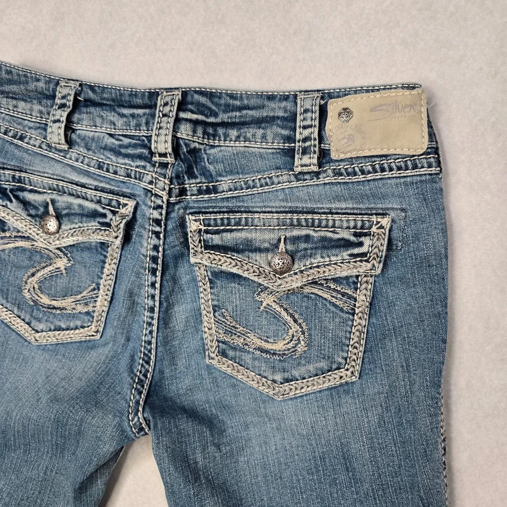 Silver Jeans Co Suki Mid Slim Bootcut Blue Denim Braided Seam W30 L33